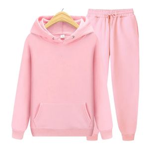 Femmes deux pièces pantalons automne et hiver solide cachemire épaissi thermique à manches longues à capuche sweat-shirt ensemble 231009