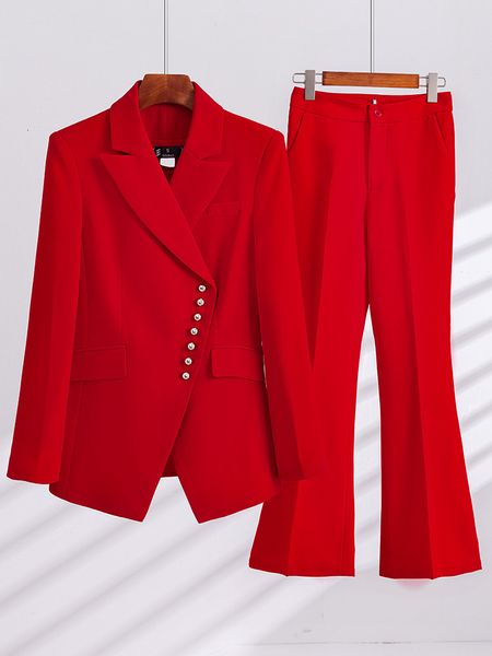 Femmes deux pièces pantalons automne hiver à manches longues femmes pantalon formel costume femme dames rouge noir affaires vêtements de travail 2 ensemble Blazer et pantalon 230209