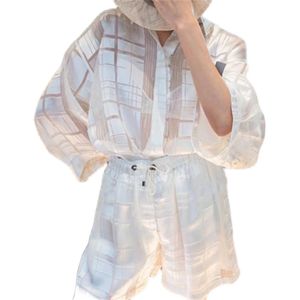 Dames Tweede stuk broek Brunello Spring Cucinelli Silk Plaid Shirt Shorts Casual Suit wit en zwarte set