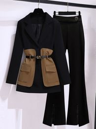 Dames Tweede stuk broek Casual Blazer Set Koreaanse mode Elegant Spring en Autumn Midi Suit Coatblack Twopee Twopion Femlae Clothing 221117