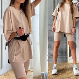 Dames tweedelige broek casual effen outfits pak met riem thuis losse sport trainingspakken mode vrije tijd fiets zomer 230608