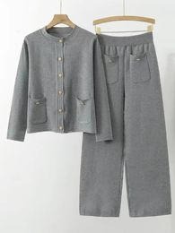 Pantalons deux pièces pour femmes Survêtements décontractés pour femmes Tenues de mode d'automne Cardigan tricoté Pull et costumes longs Ensembles 2 231018