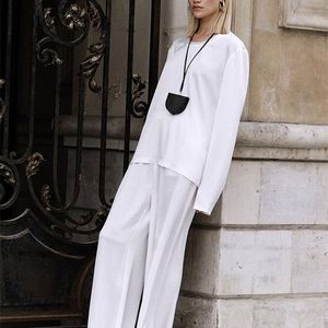 Pantalon de deux pièces à deux pièces COST CASCOIVE BLANC SATIN HOME ÉLÉGANT HEUR HEET WADE Set Fashion Simple Long Manchet Top 2 Set 230817