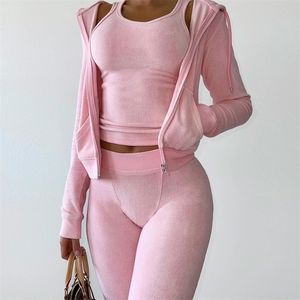 Femmes deux pièces pantalons veste courte survêtement deux pièces ensemble élégant 2 pièces ensembles femmes luxe tenue survêtement velours Zip Up vestes à capuche 221103