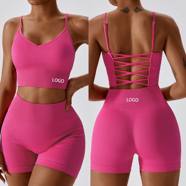 Pantalones de dos piezas para mujer Ejercicio de levantamiento de cadera personalizado Deportes de nylon a juego sexy gimnasio sin costuras fitness verano yoga bicicleta pantalones cortos para mujer conjunto 230718