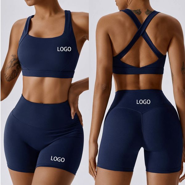 Pantalones de dos piezas para mujer Entrenamiento de levantamiento de cadera personalizado deportes de nylon a juego sexy gimnasio fitness verano yoga bicicleta pantalones cortos para mujer conjunto 230718