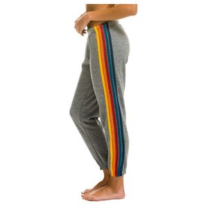 Pantalon de pantalon en deux pièces pour femmes Sweat-en-ciel surdimensionné Rainbow Stripe à manches longues à manches à manches zippées de poche de poche