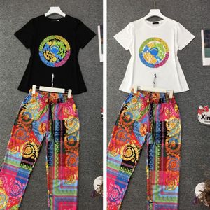 Conjunto de diseñador de pantalones de dos piezas para mujer, conjunto de camiseta y pantalones con cuello redondo, trajes de verano, pantalón informal