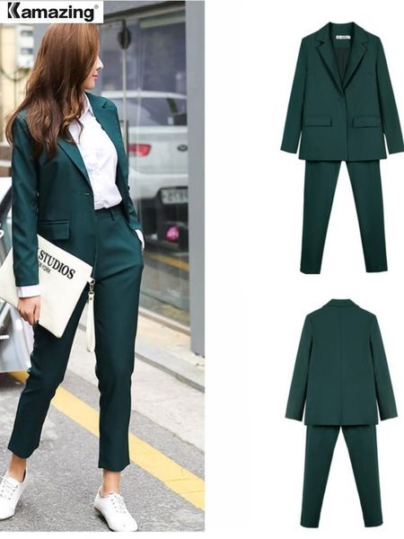 Femmes deux pièces pantalons femmes pantalons costumes OL 2 pièces ensemble pour femmes affaires entretien uniforme Blazer crayon pantalon bureau dame costume 230216