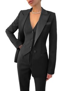 Dames Tweede stuk broek Formele zaken Vrouwen Pak Set kantoorwerk 3 stuks inkeping revers met één borsten Vest Lady Suits Wedding Tuxedos Party 230202