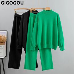 GIGOGOU – pantalon deux pièces pour femme, ensemble pull de haute qualité, Extra Large, ample, épais et chaud, tricot, automne hiver, 231121