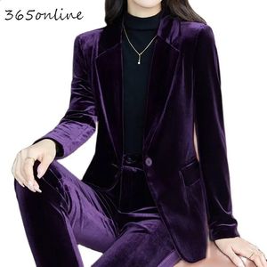 Pantalon deux pièces pour femmes Tissu de haute qualité velours formel costume d'affaires pour femmes style OL vêtements de travail professionnels veste automne hiver 231116