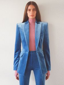 Womens tweedelige broek HIGH STREET herfst winter designer runway pak set enkele knop fluwelen blazer jas flare 230216