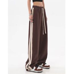 Pantalon deux pièces pour femmes MEXZT Joggers à rayures Pantalons de survêtement Bf Hip Hop Femmes Taille haute Jambe large Sports Streetwear Cordon Baggy Pantalon droit 230519