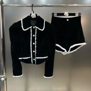 Tweedelige damesbroek PREPOMP herfstcollectie enkele rij knopen jas met lange mouwen fluwelen shorts set outfits GM856 231206