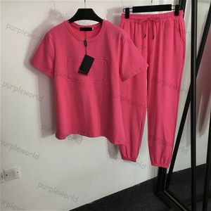 Sportpak Eenvoudig letterlabel Decoratief ontwerp T-shirt met korte mouwen en elastische taille Casual broek Tweedelig pak