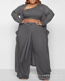 Dames Tweede stuk broek Set Jurk Open Front Long Cardigan Women Plus Size Sets Crop Top Suspenders jurken Casual Matching