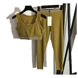 Dames tweedelig broek sets mode yoga sportpak sexy diep v vest panty luxe designer sportpak maat s-xl