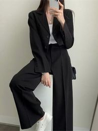 Femmes deux pièces pantalons ensembles femmes tenues automne bureau dame coréen blazer costumes à manches longues mode manteau noir taille haute 231005
