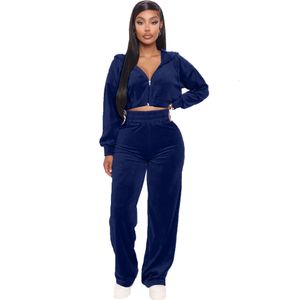 Dames Tweede stuk broek vast fluweel tweedelig sets dames hoodie crop jas 2 -stuk joggers broek outfits velours jogging pakken broek sappige tracksuit 230815