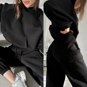 Femmes deux pièces pantalons costume de sport femmes 2 ensemble sweat à capuche hauts automne hiver à manches longues vêtements de sport streetwear sweat-shirt décontracté drop deli otwja