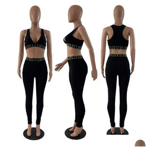 Dames Tweede stuk broek Zomer Nieuwe Women Tracksuits Modeset Sport Casual Letter Print Vest en Pantia Leggings 2pcs Yoga Sets voor Otirx