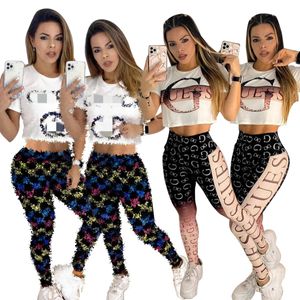 Dames tweedelige broek zomeroutfits Casual crop top met ronde hals en leggingsets Gratis schip