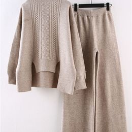 Dames Tweede stuk broek Syiwidii ​​Dames Tweede stuks sets Vintage gebreide trui pants sets herfst Winter Koreaanse mode oversized 2 -delige sets 220902