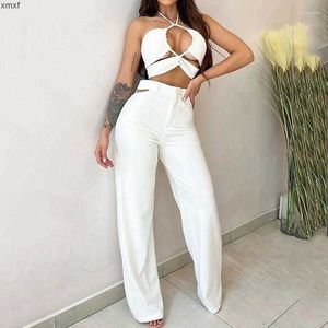 Femmes pantalons deux pièces Tow Set Femme Tentitume 2023 Fashion Summer Sexy Haltre sans manches courte top top womens Casual Womens YH53