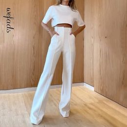 Dames Tweede stuk broek Wefads Vrouwen Set Summer Fashion Round Round Neck korte mouw Solid Top Loose met zakken Sets High Streetwear 230214