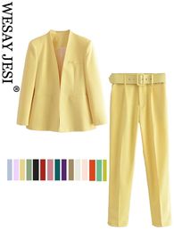 Dames Tweede stuk broek Wesay Jesi Womens Office Suit Fashion Blazer broekpak Simple Solid Color Suit kraag Lange mouwbroek 2 -delige set Blazer 230320