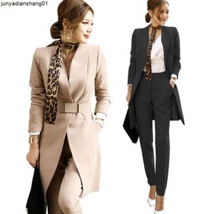 Dames tweedelige broek damespakken mode elegante tops + lang kantoor 2 sets dames formele werkkleding van hoge kwaliteit