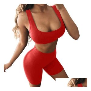 Pantalons de deux pièces pour femmes Femmes Crop Tops et shorts de motard Costumes de survêtement Y Club Tenues Survêtement décontracté Ensembles assortis Livraison directe Appare Dhnfe