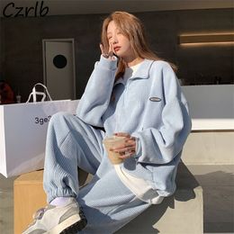 Dames tweedelige broek vrouwen sets lente vrije tijd 2 pc's sweatshirts broek stijlvol retro tracksuit basic bf allmatch temperament Koreaans college 220906