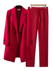 Femmes deux pièces pantalons femmes travail affaires porter pantalon costume rouge bleu noir solide long formel blazer ensemble femme bureau dames veste et pantalon 2 230209