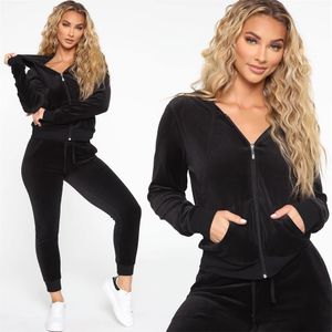 Femmes deux pièces pantalons femmes fermeture éclair sweats à capuche velours survêtement 2 ensemble haut court large jambe survêtements jogging femme velours Chandal Mujer 231123