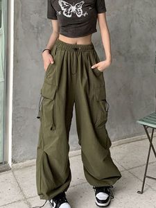 Pantalones de dos piezas para mujer Y2K Casual Cargo Mujer Streetwear Cordón Suelto Pierna ancha Pantalones rectos 2023 Ins Moda para mujer Pantalones de chándal de gran tamaño 230519