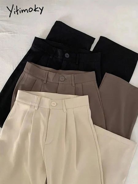 Femmes deux pièces pantalons Yitimoky 2023 printemps été femmes décontracté taille haute mode coréenne bureau dames élégant noir costume droit pantalon 230519