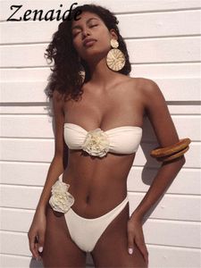 Dames Tweede stuk broek Zenaide Floral Appliques Strapless Crop Top en Shorts Outfits Sexy Beach Vacation Summer 2 Sets Women Swimsuit 230504