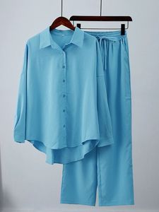 Conjunto de dos piezas para mujer, top y pantalones, blusa holgada de pierna ancha, trajes de pantalón informales para mujer, trajes de otoño, ropa 240326