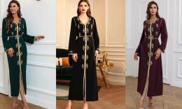 Conjuntos de dos piezas para mujer Vestido de dos piezas Diseño árabe Vestidos largos Diseño de bordado de lentejuelas Falda larga Diseño de forma delgada S-XXL