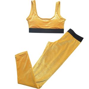 Dames tweedelige yoga-outfits Mode luxe ontwerpers goud fluwelen trainingspak veelkleurige bretels gympak bh's top en lange broek sets letters print sportkleding