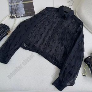 Dames UV-zonbeschermende kleding Sexy strand ademende jas Borduurwerk Briefjassen Blouse met lange mouwen Zwart Wit overhemd SML