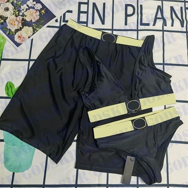 Femmes V cou Bikini hommes Shorts luxe Couple maillot de bain or imprimé femmes maillots de bain hommes plage Pants306t
