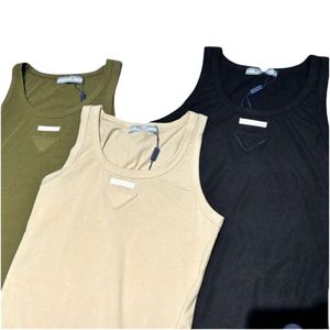 Chaleco para mujer Diseñador Calidad original Tanques para mujer Camis Triángulo Deportes Para mujer Algodón puro Racerback Nueva camiseta sin mangas con parte inferior ajustada