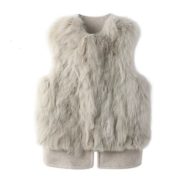 Femmes gilet fausse fourrure de vison épissé automne hiver Imitation cheveux laine réservoirs fourrure mince court sans manches manteau culture hauts 221115