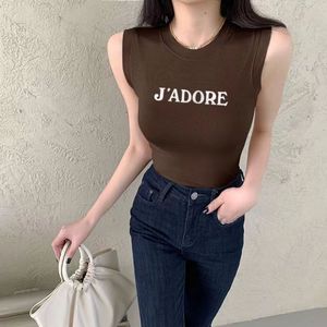 Chaleco de mujer camiseta de algodón de algodón recortado camis femme femme knits tees diseñador bordado deportivo tejido de tejido