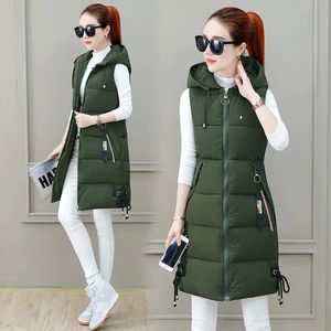 Femmes gilets automne hiver débardeur longue Parkas chaud à capuche vers le bas manteau Parka sans manches 231122