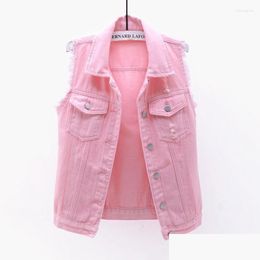 Femmes Gilets Automne Femmes Plus Taille Denim Gilet Veste Sans Manches Manteau Étudiants Du Collège Gilet Casual Jeans Vestes Oversize Pour Dro Dhqf9