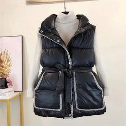 Chalecos para mujer elegante encaje invierno camiseta sin mangas chaqueta parche trabajo ultra delgado abrigo sin mangas otoño delantal cálido cintura coreana moda parque 231122